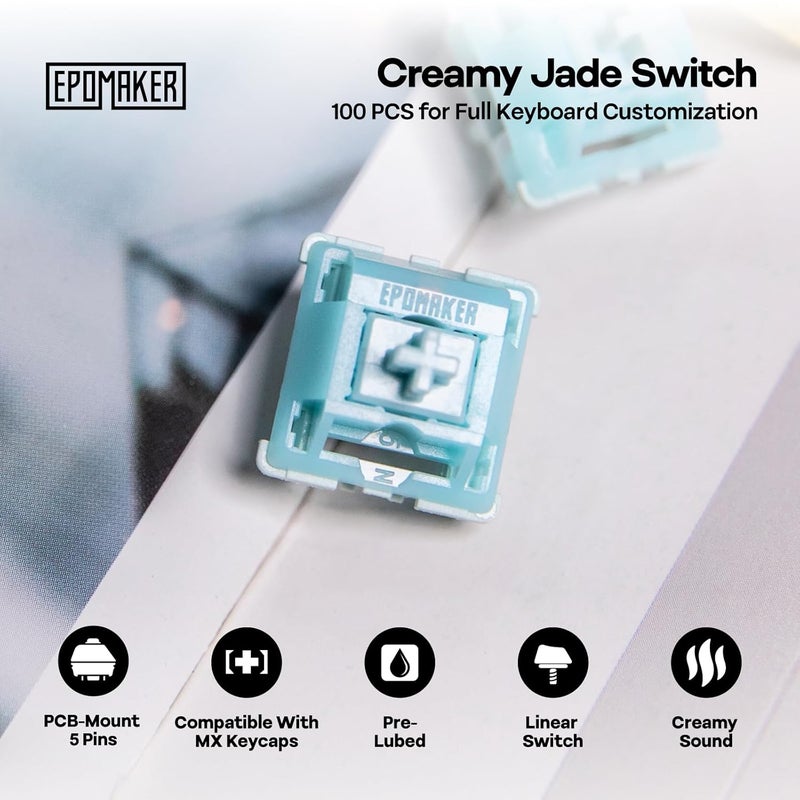 EPOMAKER Creamy Jade 45gf Gaming Keyboard Switches, 100 PCS Linear Switch, 5-Pin Pre-Lubed Switch, with PC/PA66 Case, POK Stem, Compatible with MX Keycaps for Mechanical Keyboard - Image 2